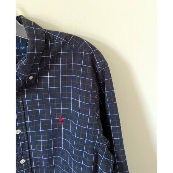 Ralph Lauren Plaid Button Down Shirt Navy Blue Size Medium - Picture 3 of 6